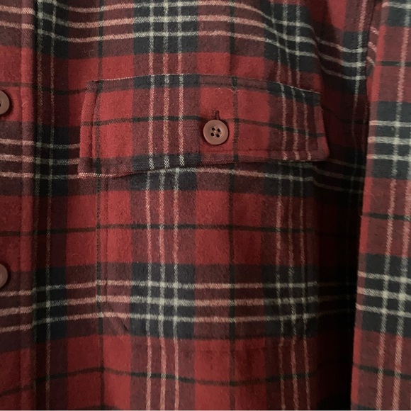 Men’s L REG L.L. BEAN Dark Red & Navy Plaid 100% Cotton Chamois Shirt Jacket EC - Picture 5 of 12